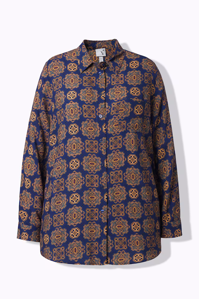 Printed Long Sleeve Button Down Blouse