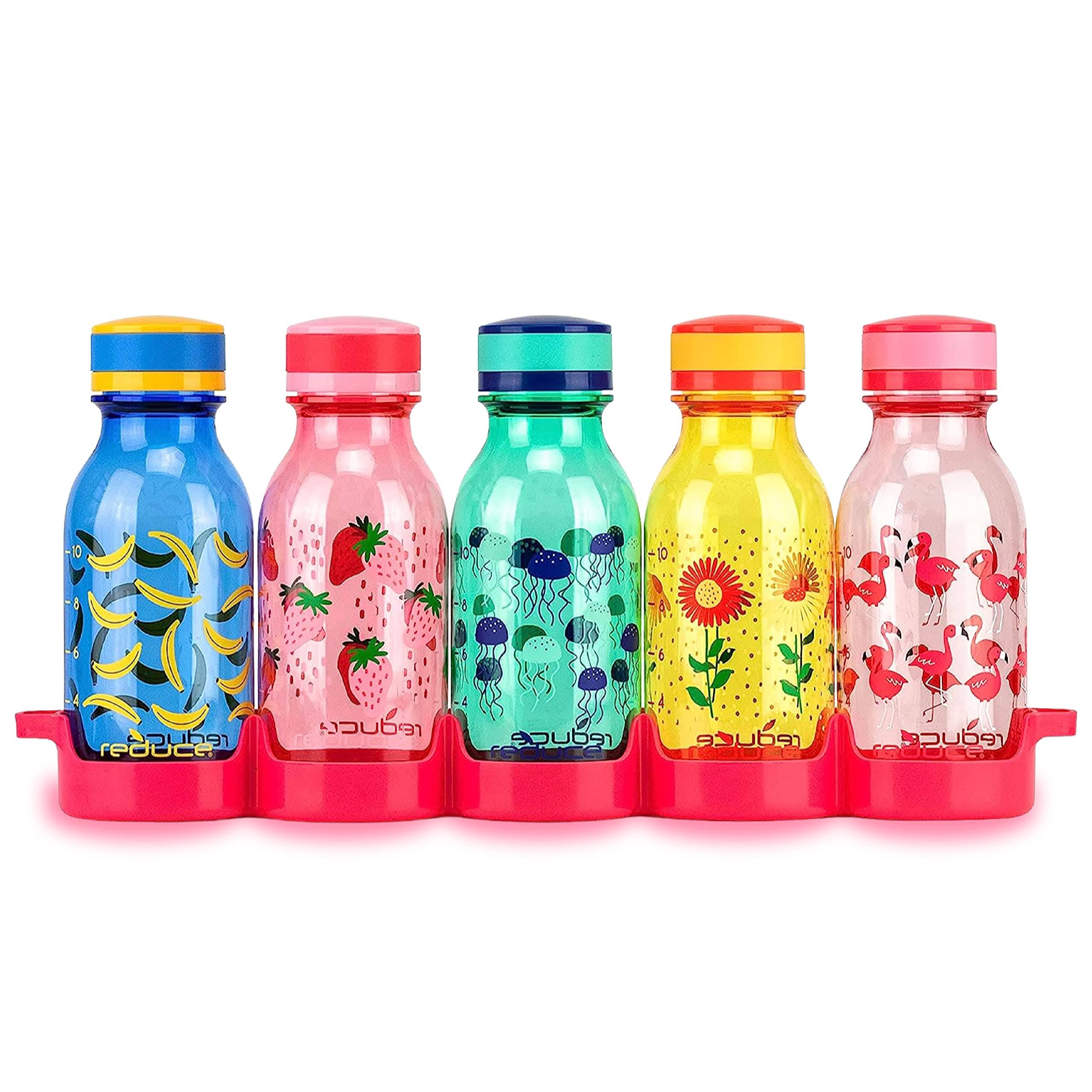 Reduce WaterWeek 14 oz Tritan Reusable Water Bottles - Includes 5 Leak Proof Bottles and Fridge Tray - BPA Free and Dishwasher Safe