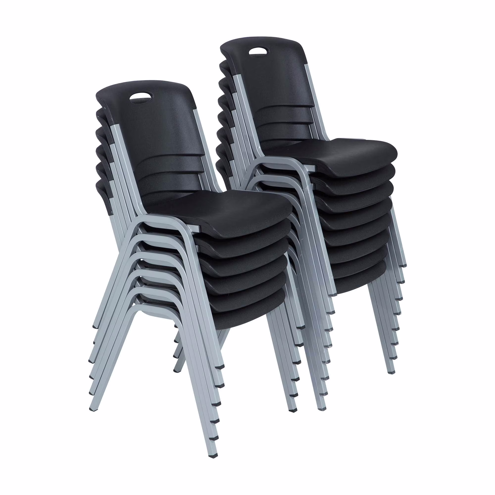 Lifetime Steel Framed Indoor/Outdoor Commercial Grade Stacking Chairs, Black & Silver, (Set of 14) 80569