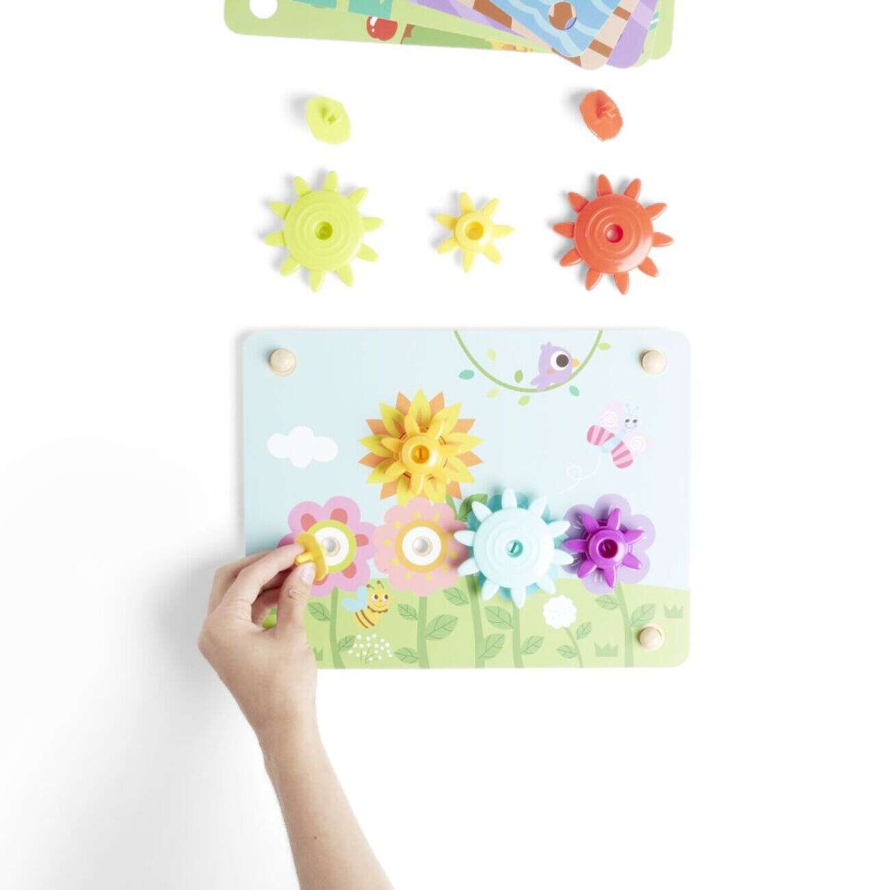 Jeu d'engrenage avec cartes en bois 19 pièces