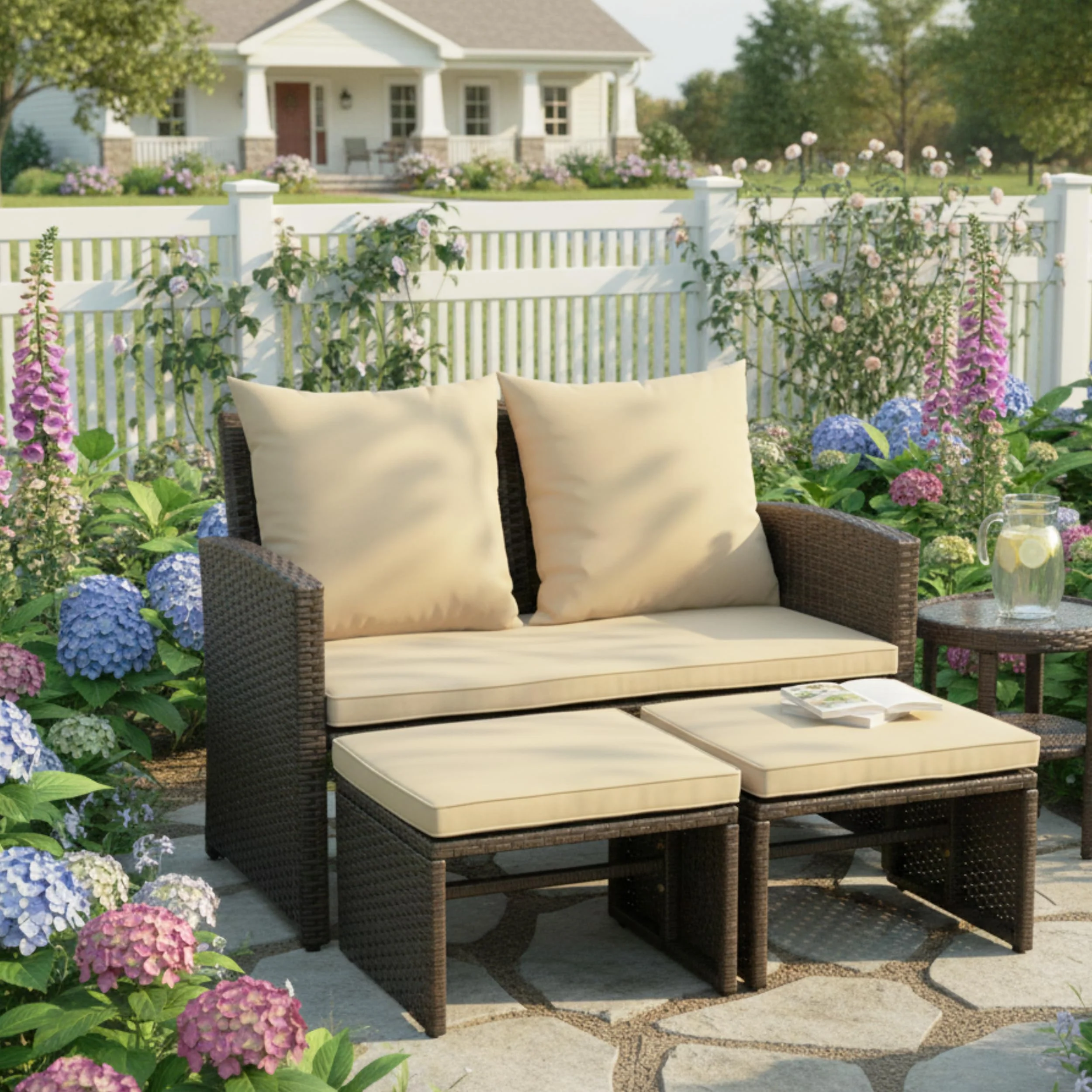 Tangkula 3 Pieces Patio PE Wicker Furniture Set with Cushions