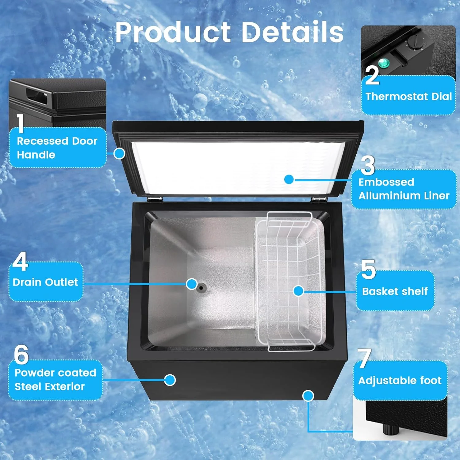 2.8 cu ft Chest Freezer,Horizontal Freezer with Top Open Door,Detachable Storage Basket,Black(2.8 cu ft/Black) - Image 6
