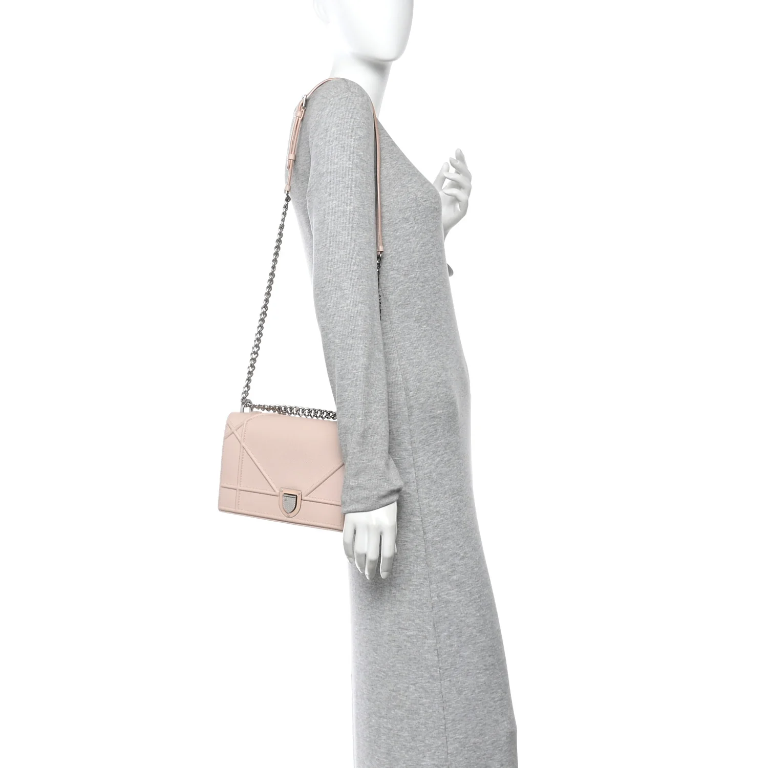 Grained Calfskin Medium Diorama Flap Bag Nude