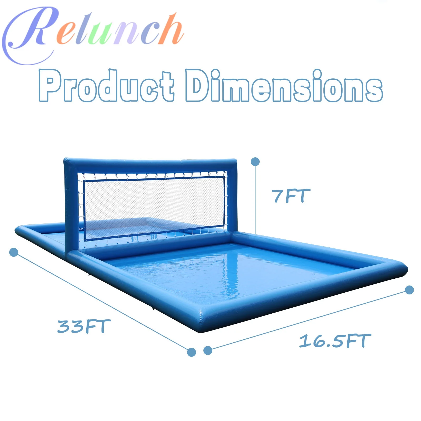 Relunch 33FT Inflatable Volleyball Court, 2 in 1 Volleyball Pool Football Court Water Soccer Field with 800W Blower for Beach Backyard Outdoor Summer Party, 33ft(L) x 16.5ft(W) x 7ft(H)