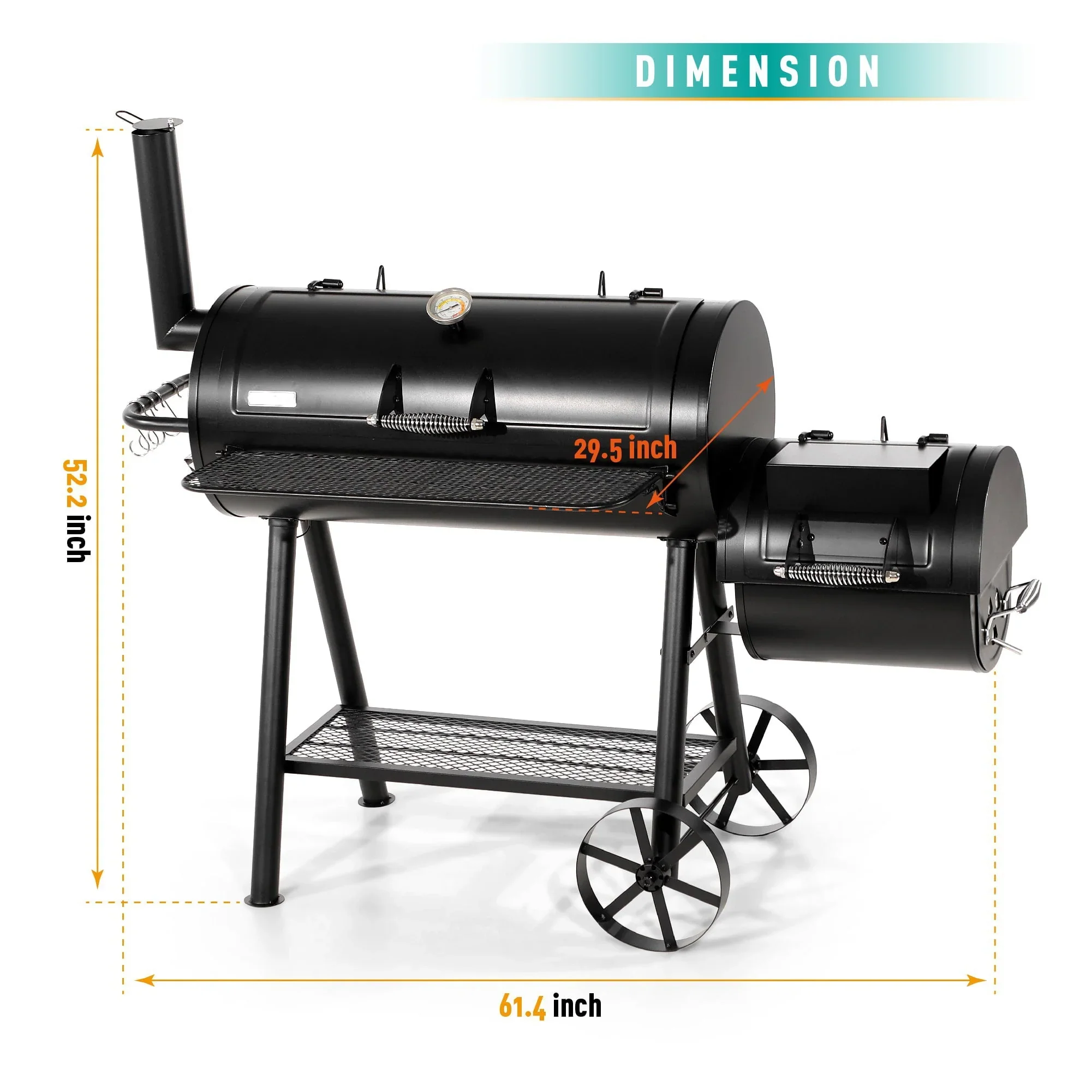 Barbecue à charbon de bois surdimensionné de 941 po² avec fumoir décalé, noir