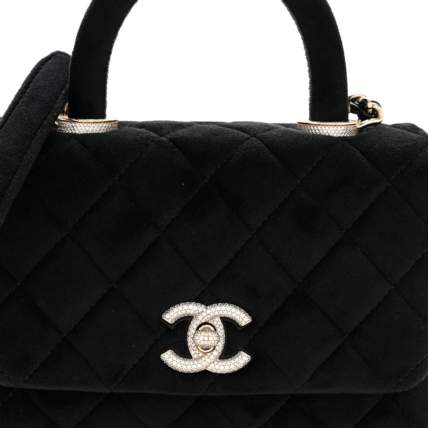 Velvet Crystal Quilted Extra Mini Coco Handle Flap Black