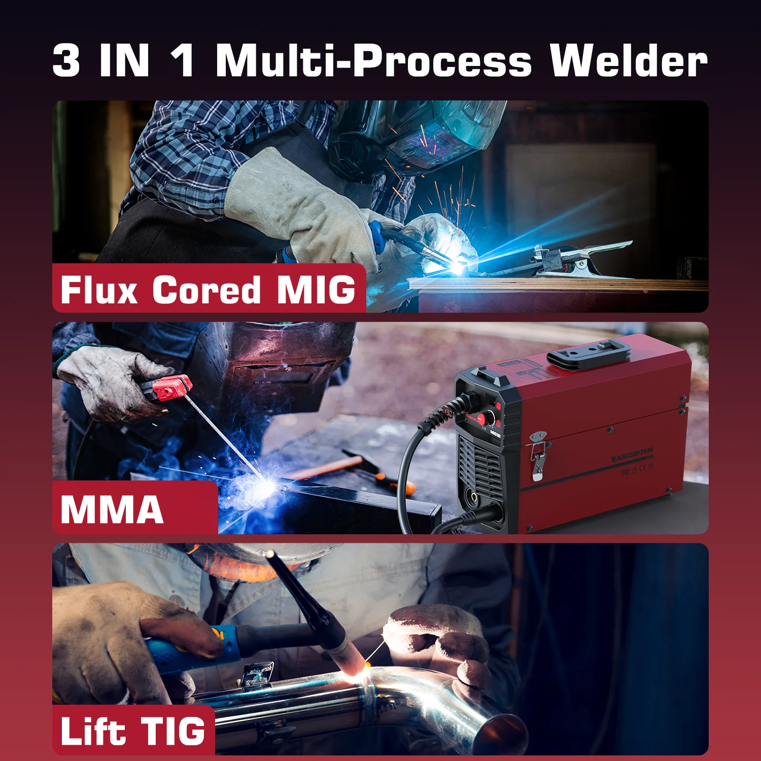 3 in 1 MIG Welder Machine, Synergetic 130A Flux Core Wire Feed Welder 110V, MMA/ MIG/ Lift TIG, Portable Welding Machine(MIG130 AC) Image 6