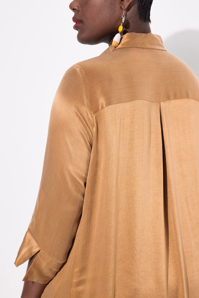 Satin Godet Pleat 3/4 Sleeve Blouse