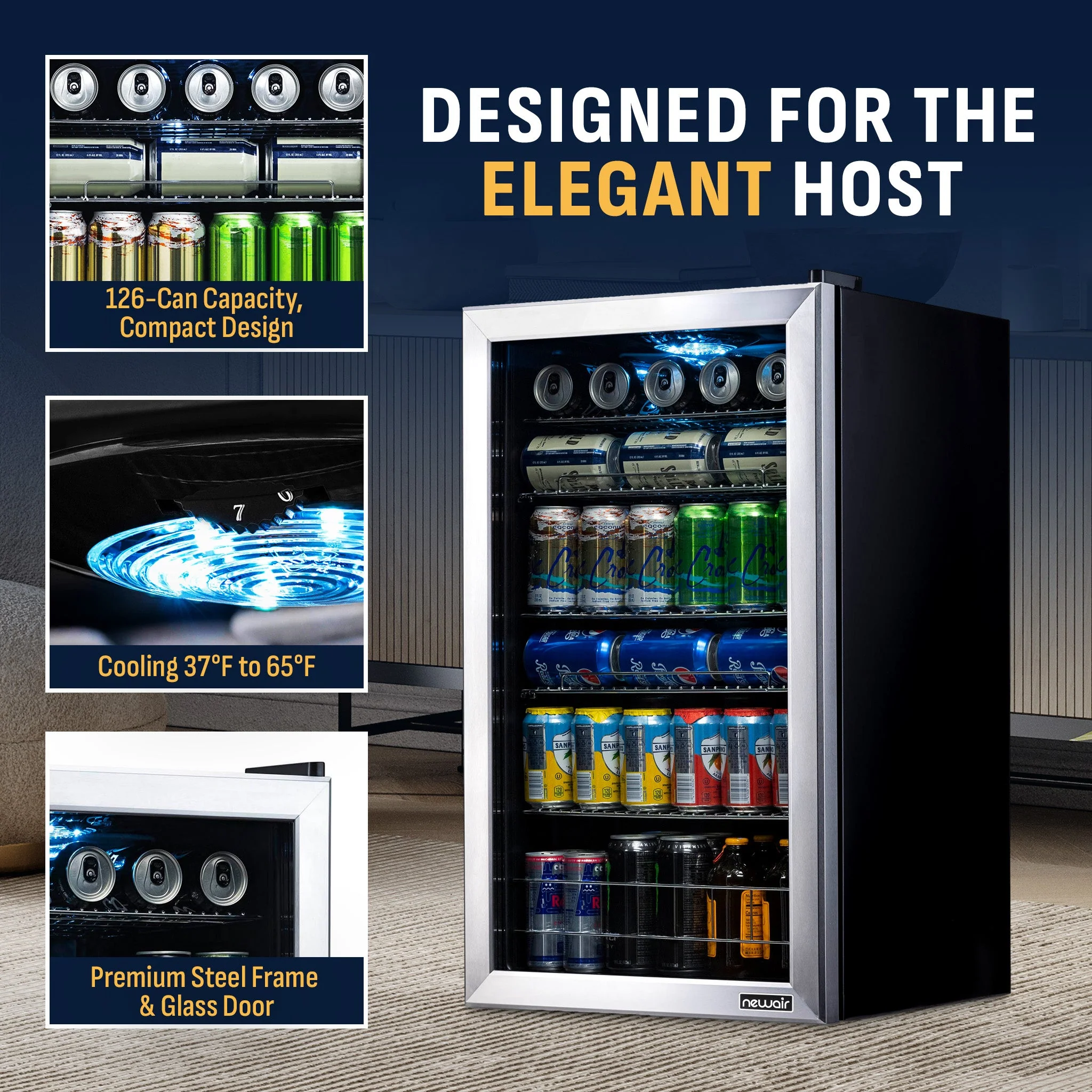 Newair 126-Can Freestanding Stainless Steel Beverage Fridge - 18.9