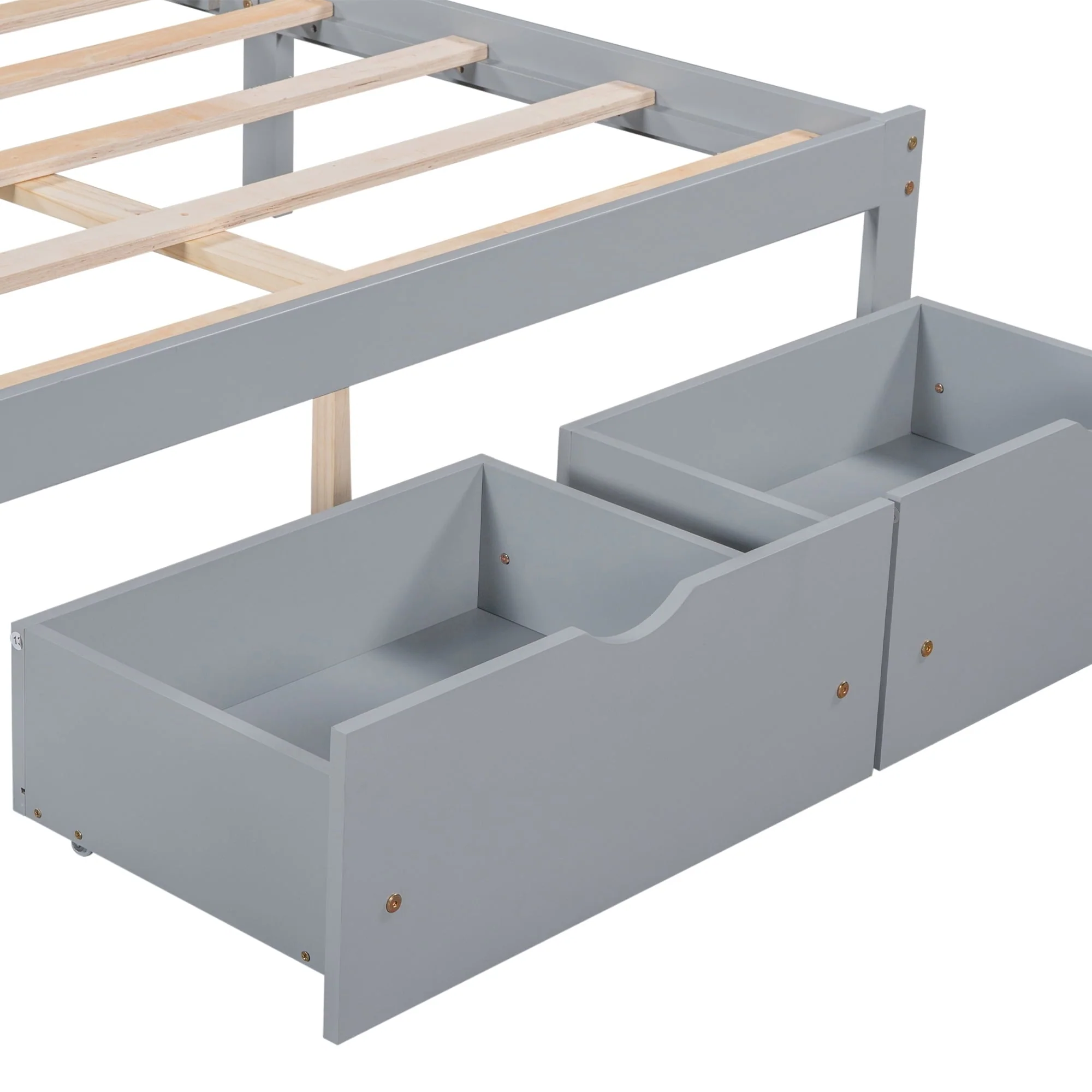 Platform Bed Frame Storage Bed with Headboard, Pine Wood Full Bed Frame for Bedroom, Modern Full Size Bed Frame with Drawers, Wood Slats Support, Holds 400 lb, No Box Spring Needed, Gray(Twin/Gray) - Image 6