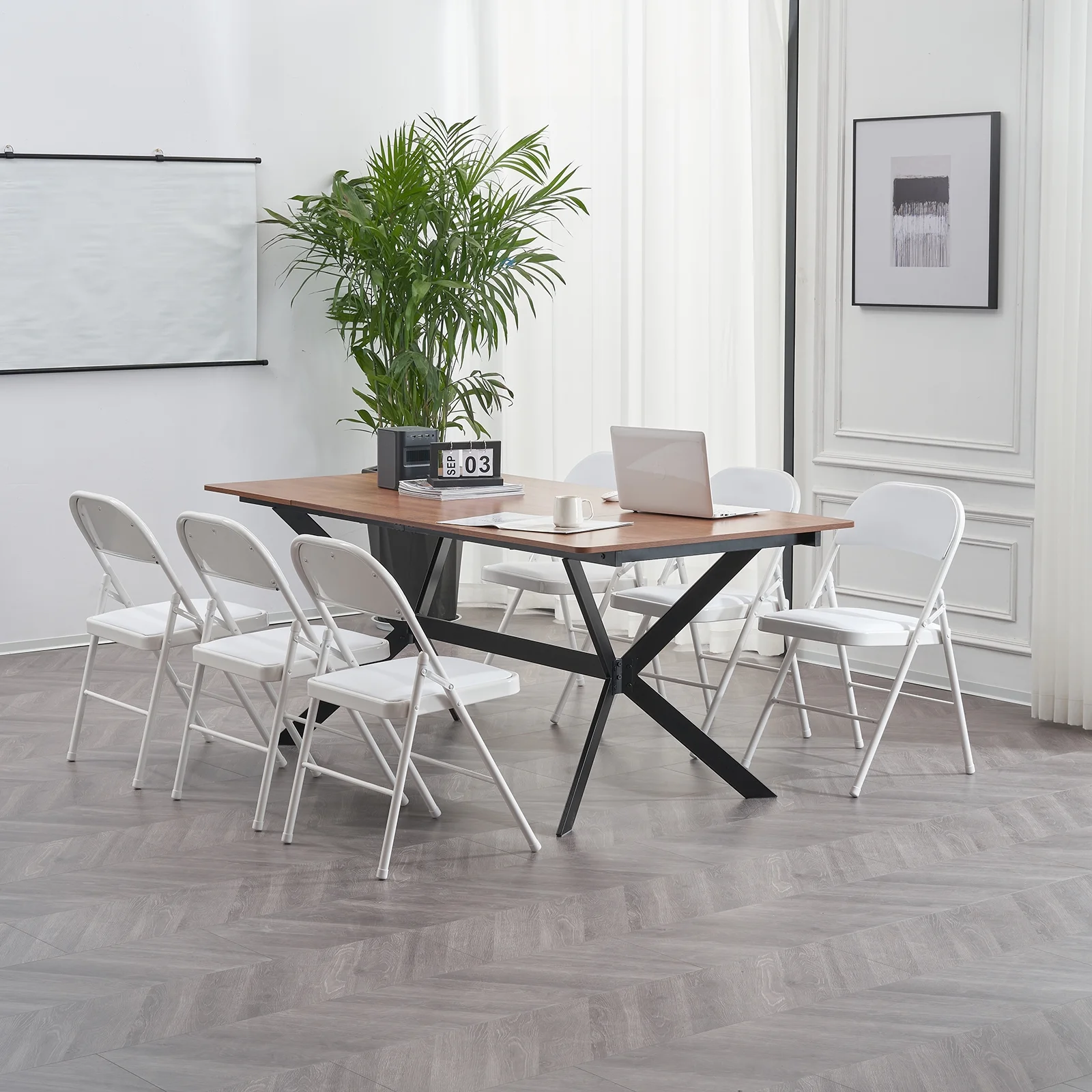 6Pcs Foldable Chairs for Convention  Exhibition, White