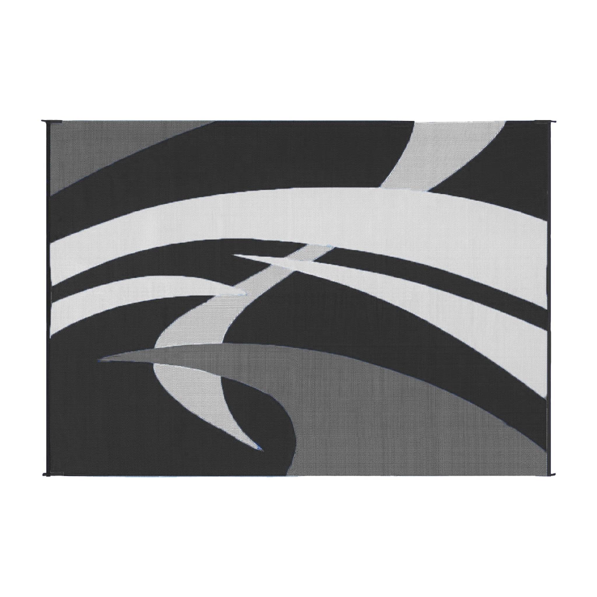 Reversible Mats Outdoor Patio / RV Camping Mat - Swirl (Black/White, 9-Feet x 12-Feet)