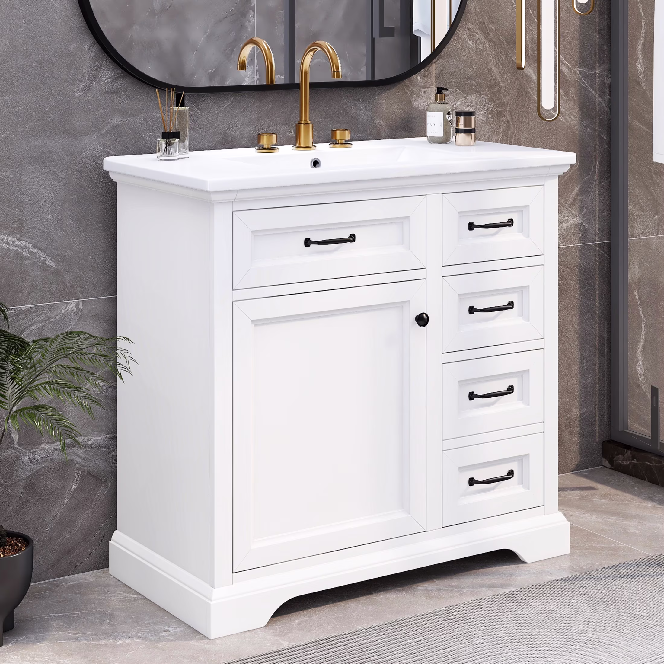 36" Bathroom Vanity with Sink, Tip-out Drawers, Soft-Close Doors, Grey(Grey) - Image 5