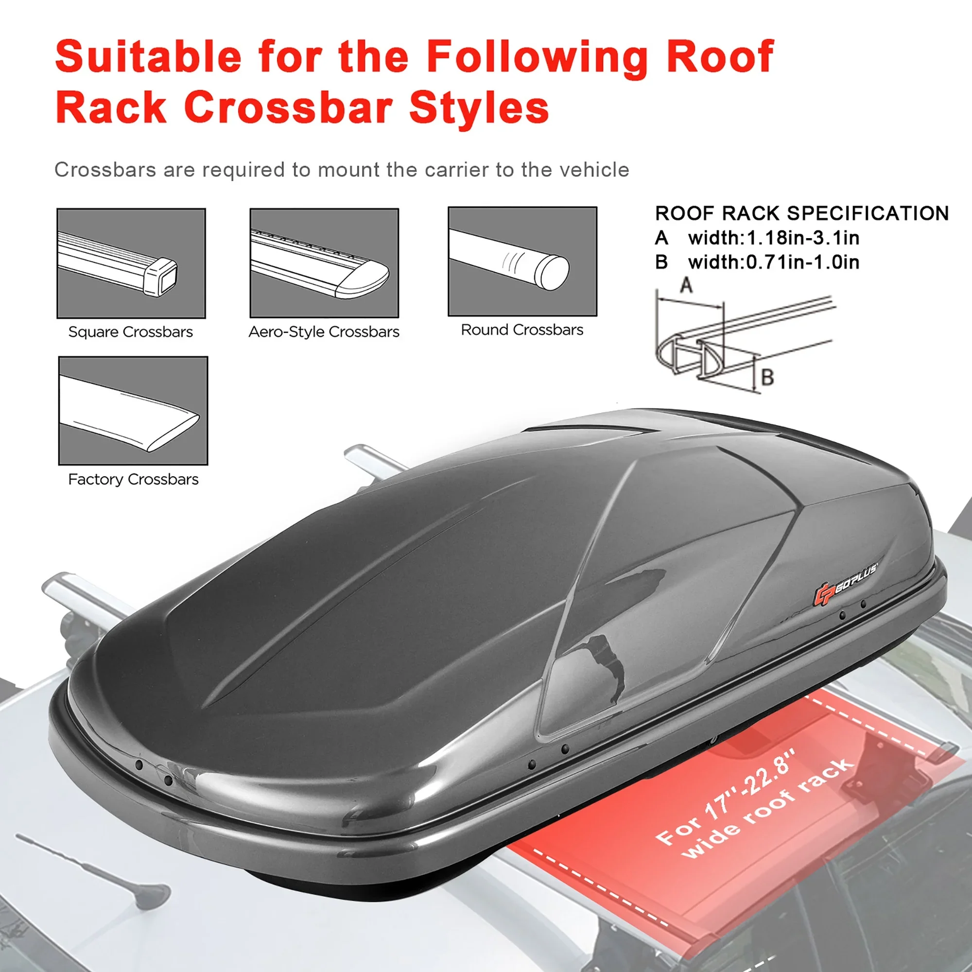 Goplus 14 Cubic Feet Cargo Box Dual-Sided Opening Rooftop Carrier Heavy Duty White