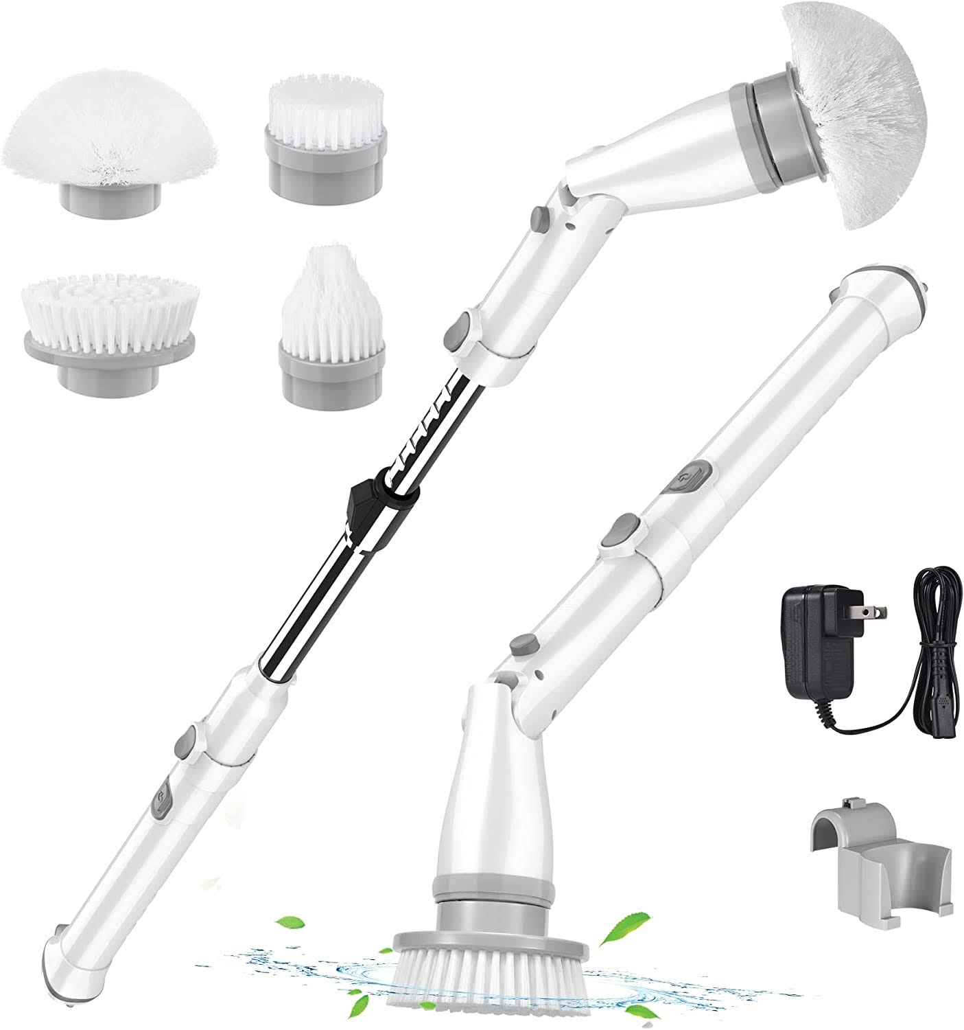 kHelfer Electric Spin Scrubber Kh8, Cordless Shower Scrubber, 4 Replacement Head, 1.5H Bathroom Scrubber Dual Speed, Shower Cleaning Brush with Exten