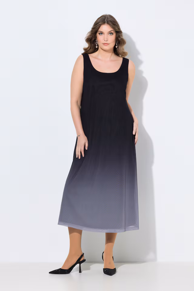 Sleeveless A-line color gradient mesh dress