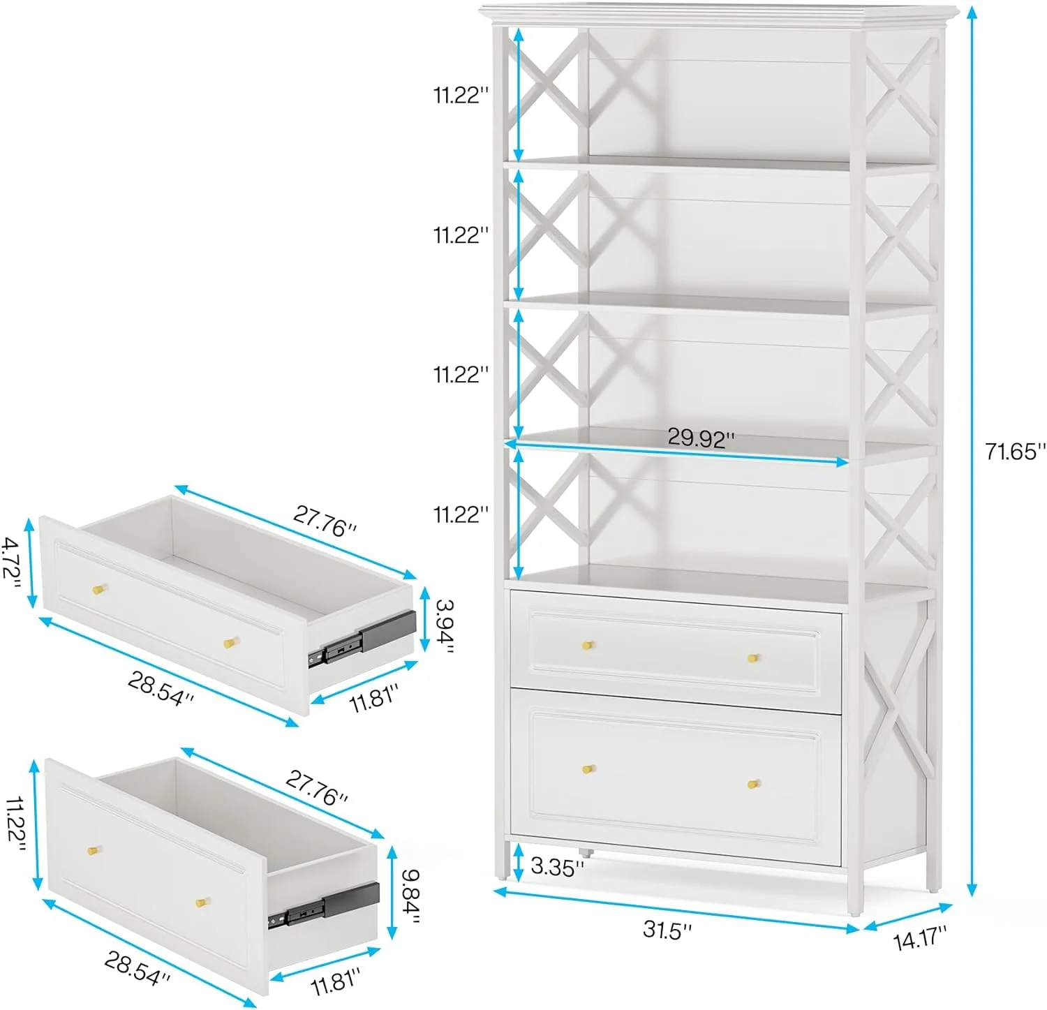 5-Tier Bookcase, 31.50 x 14.17 x 71.65 in(Black) - Image 10