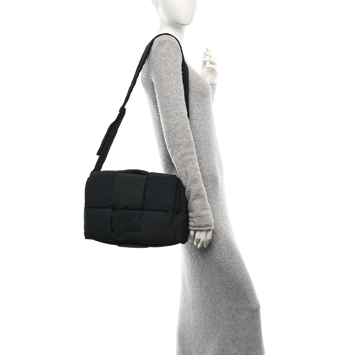 Nylon Intrecciato Padded Tech Maxi Cassette Bag Black