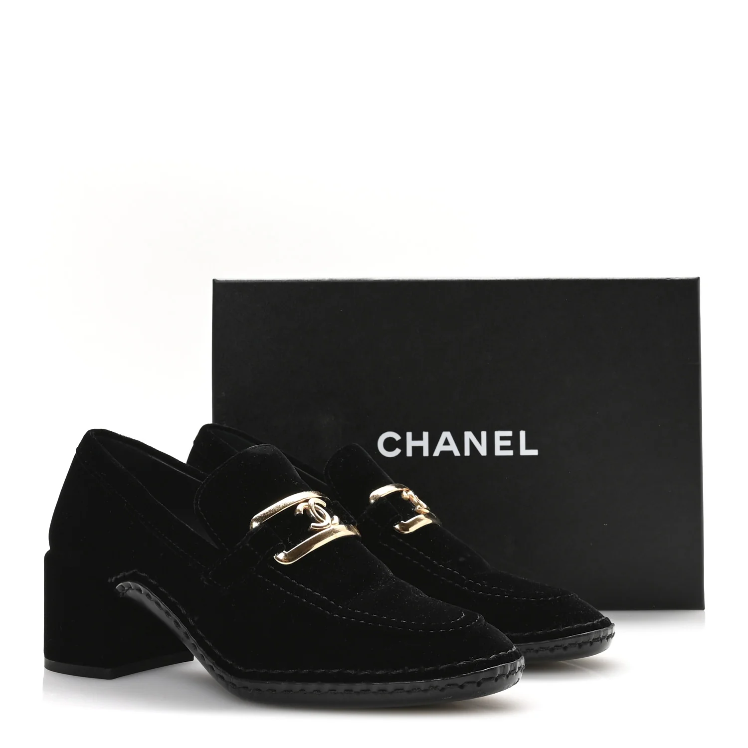 Shiny Calfskin Logo Loafers 38 Black