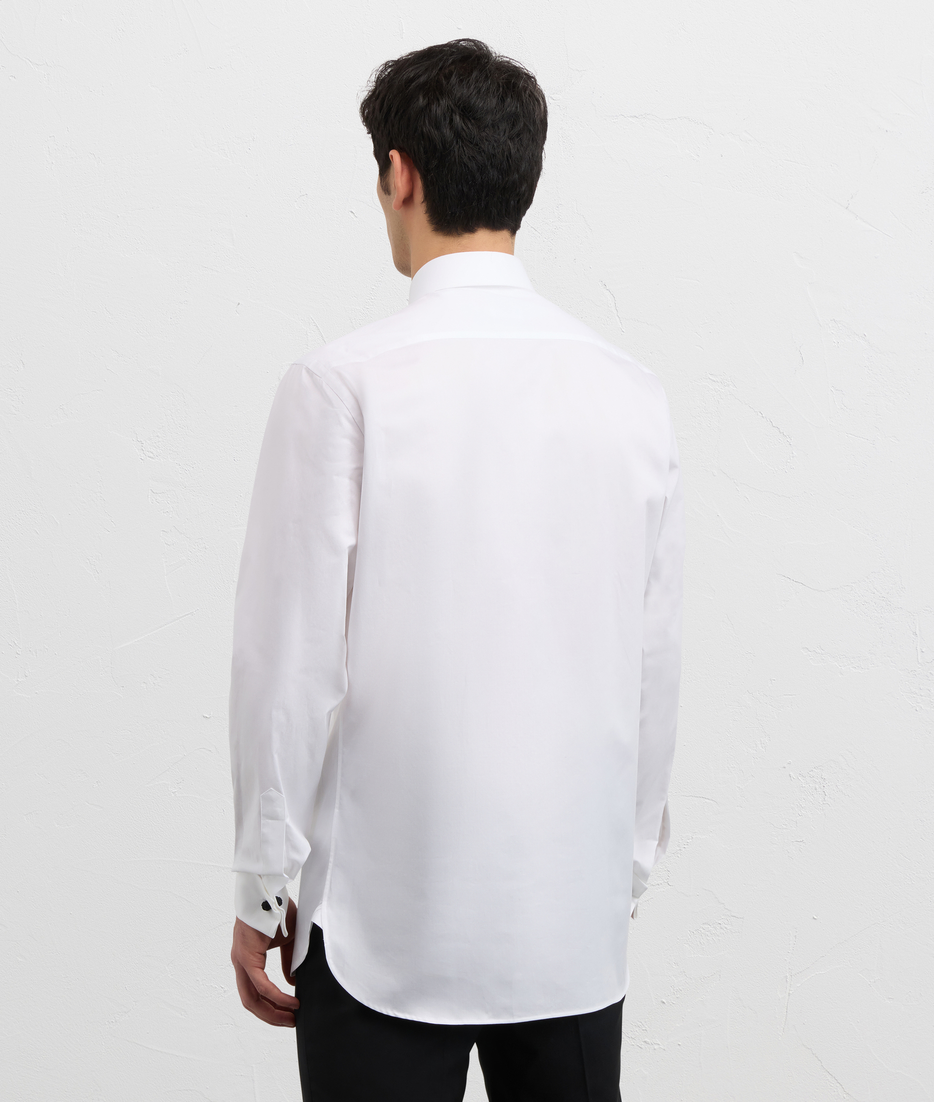 WHITE COTTON TWILL MILANOESE COLLAR SHIRT WITH DOUBLE CUFF