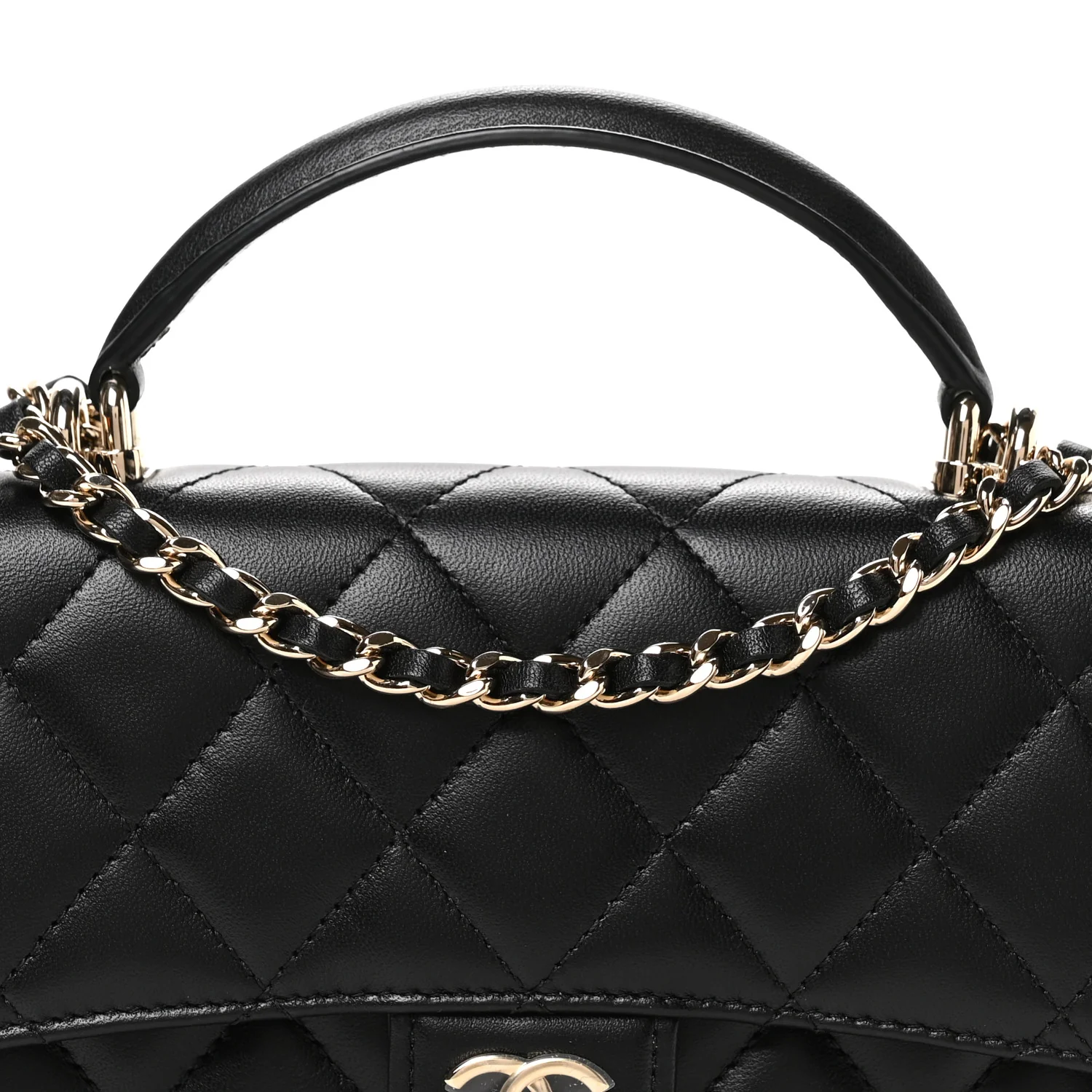 Lambskin Quilted Flap Phone Holder With Chain Black