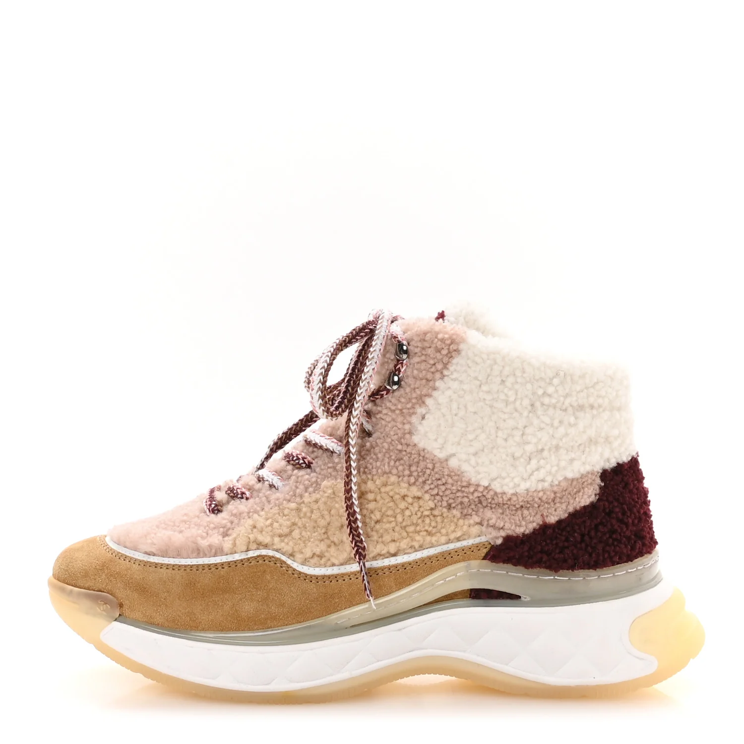 Shearling Suede CC High Top Sneakers 40 White Pink