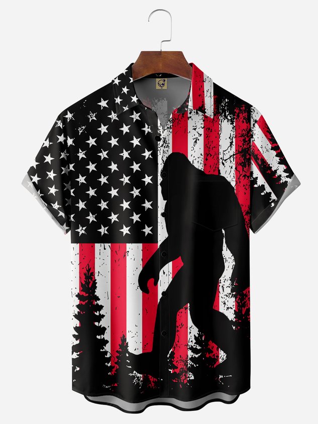 Chemise décontractée à manches courtes avec poche poitrine et drapeau Bigfoot