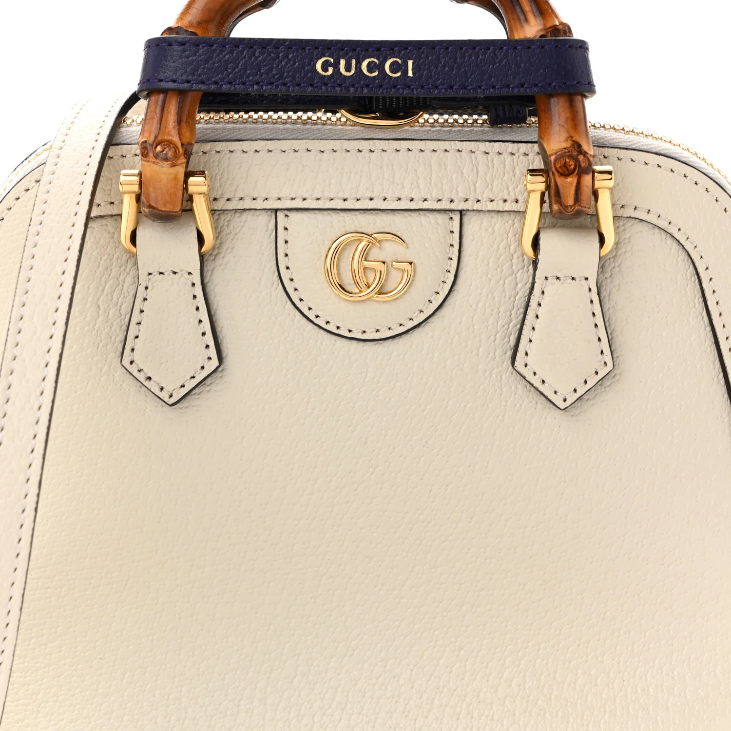 Textured Dollar Calfskin Mini Diana Dome Tote Bag White