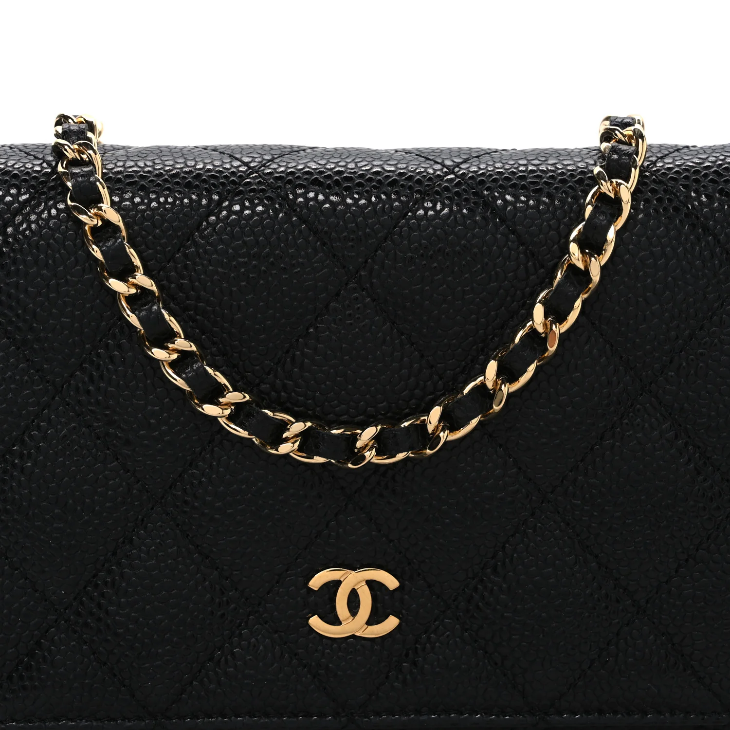 Caviar Quilted Wallet on Chain WOC Black