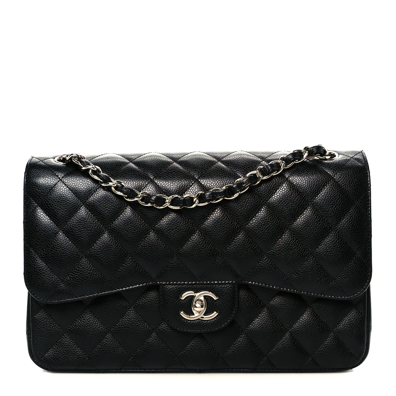 Caviar Quilted Jumbo Double Flap Black