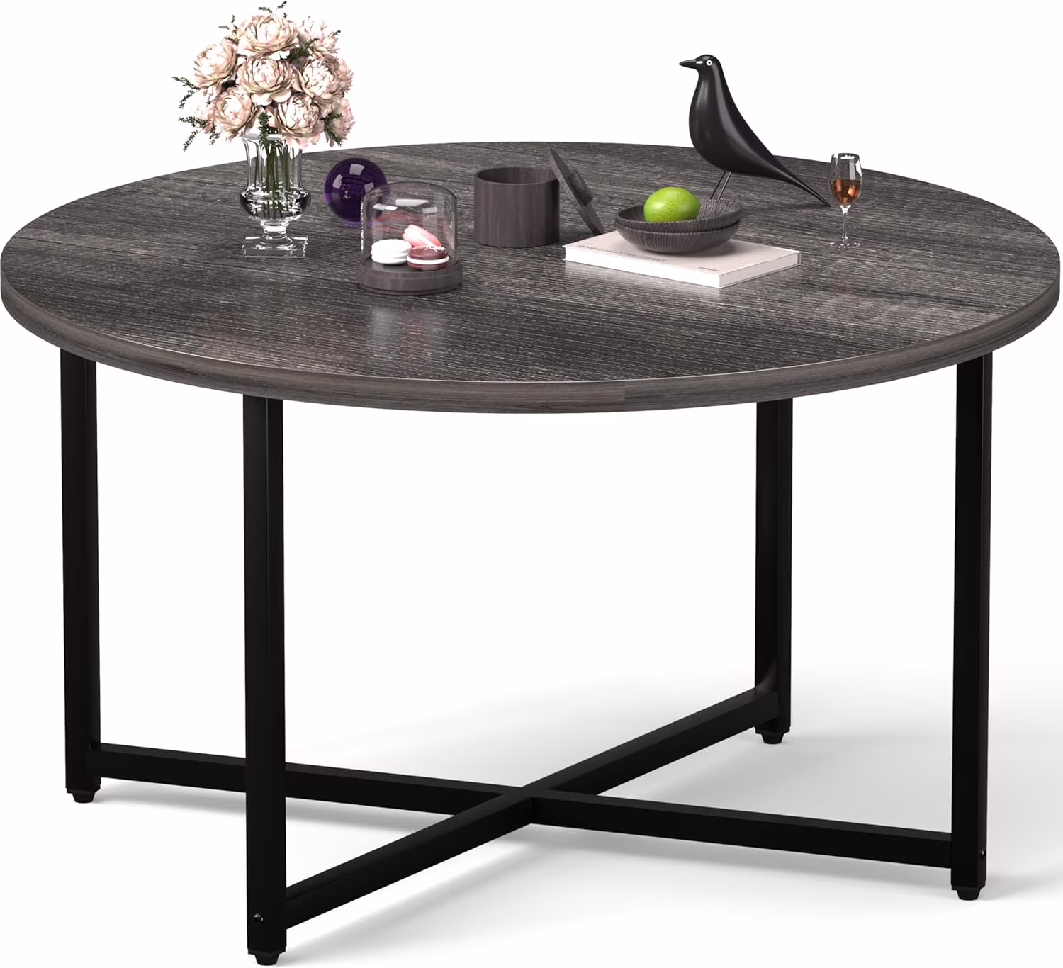 Round Coffee Table, 31.5 Circle Coffee Table��Roma Round Coffee Tables Living Room, Large Coffee Table Round for Indoor & Outdoor Use, Office, Patio or Garden, Large Gray(31.5 D x 17.7 H)