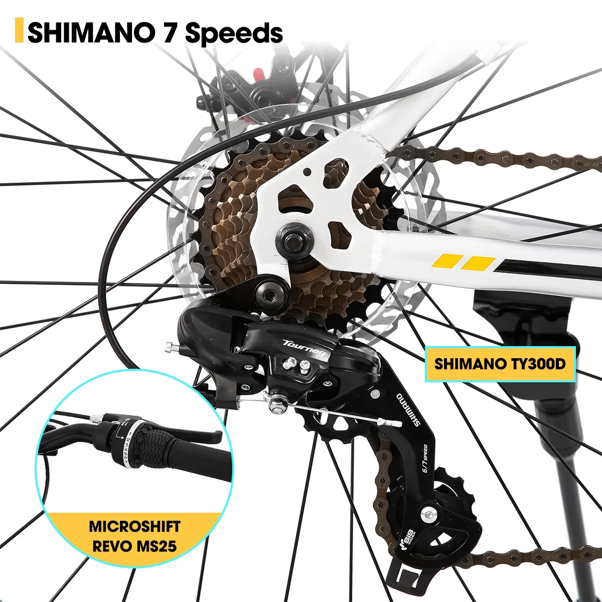 Hiland Fat Tire Bike, Shimano 7-Speed, Dual-Disc Brakes, 24 inch Trail Mountain Bike, Blue