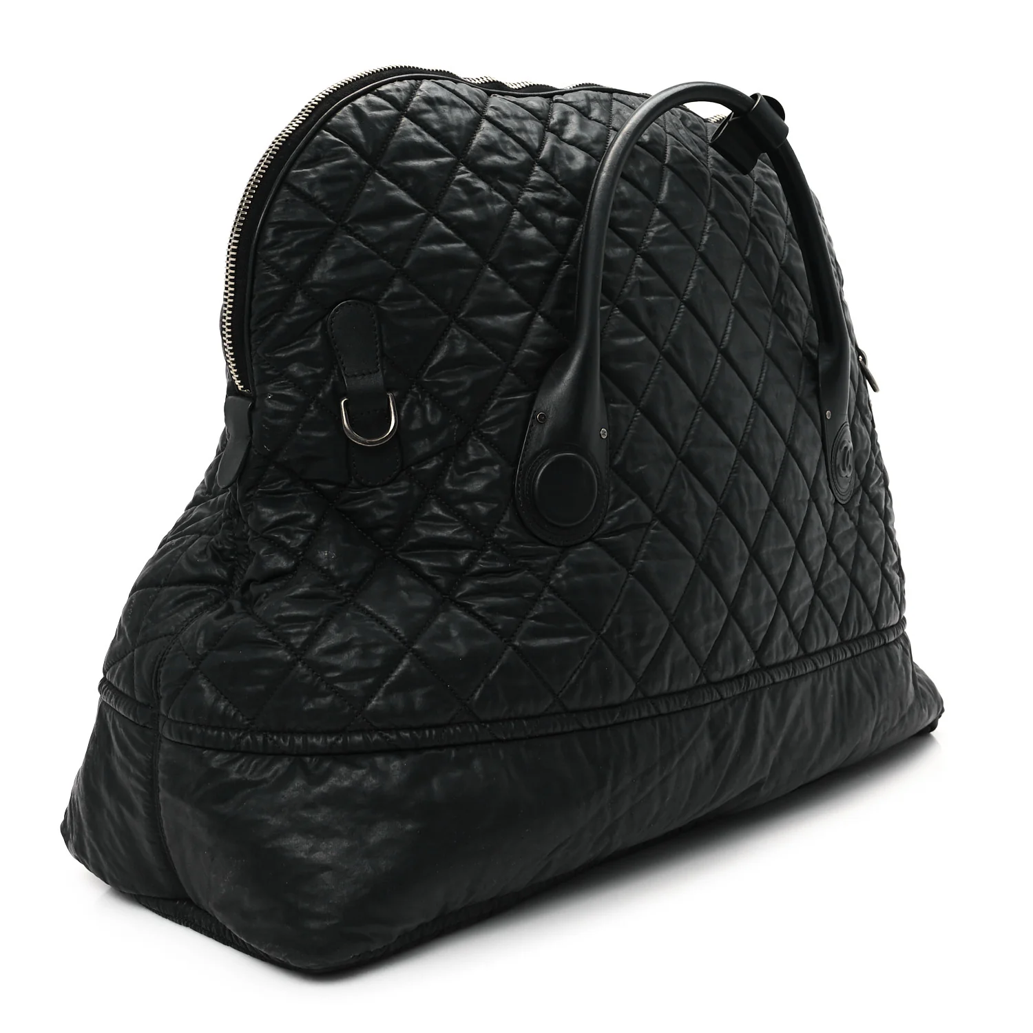 Coated Canvas Quilted Large Garment Travel Bag Black
