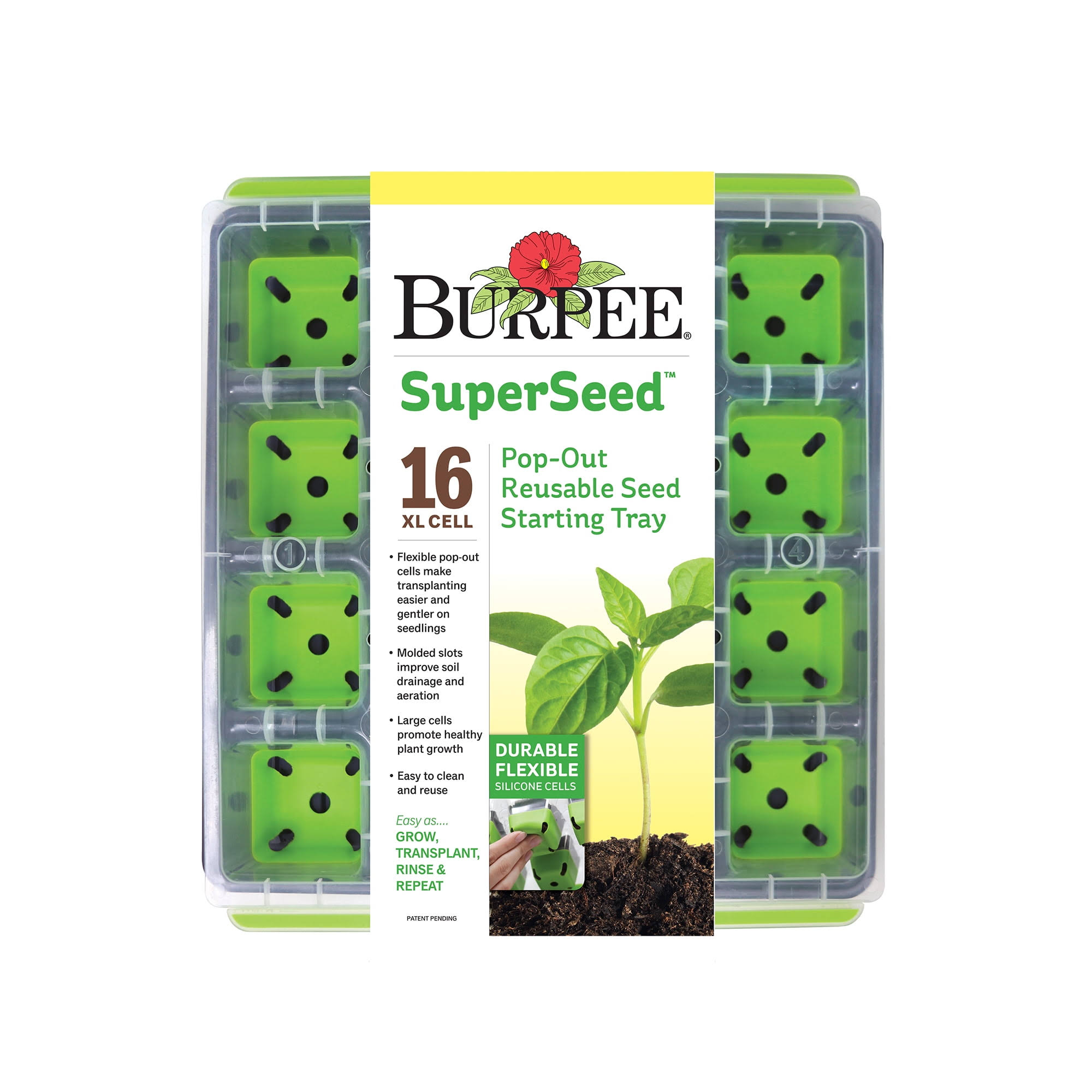 Burpee Superseed Seed Starting Tray | 16 XL Cell | Reusable & Dishwasher Safe |