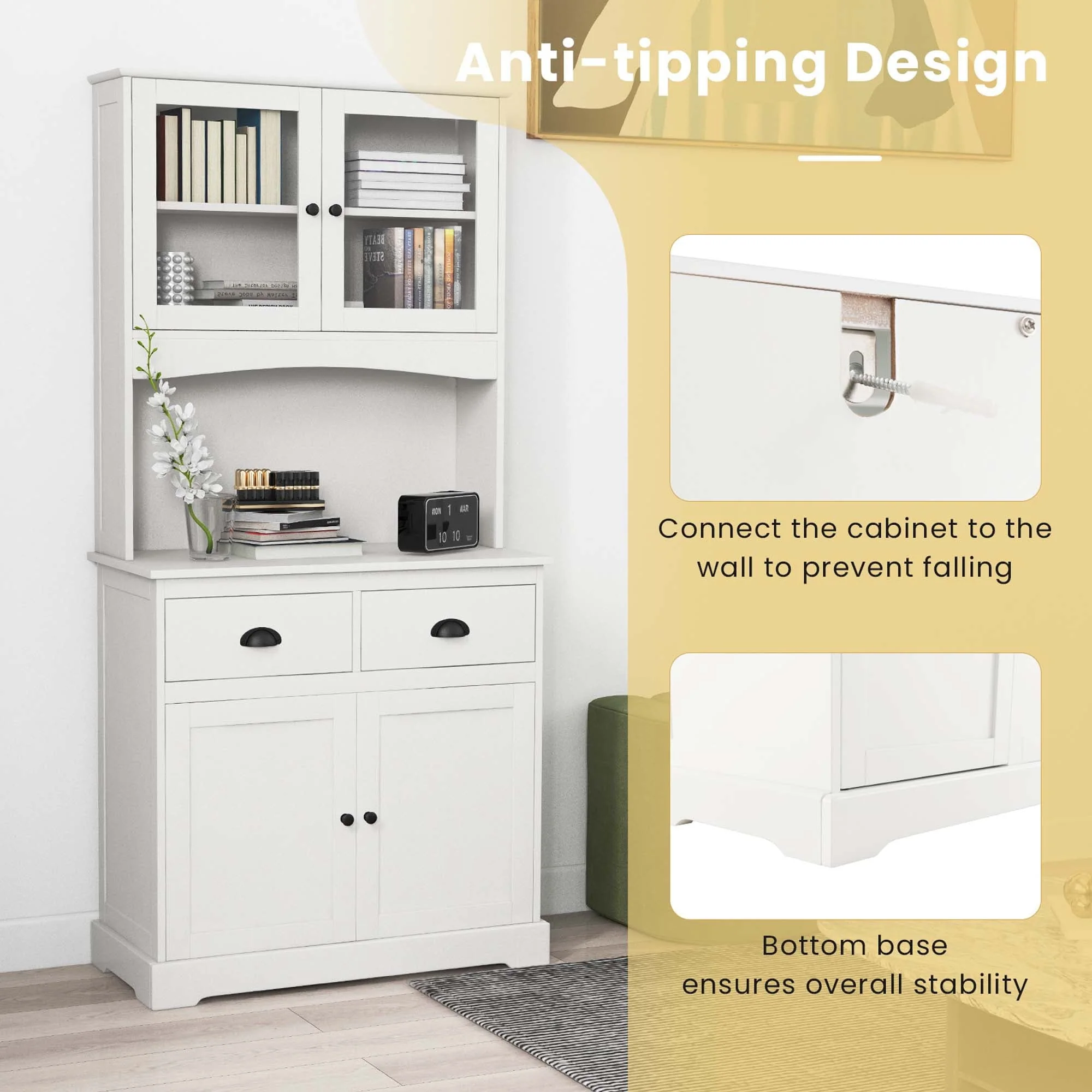 Costway 67'' Storage Cabinet Closet Kitchen Pantry Cupboard with Adjustable Shelves White(Black/Black) Image 6