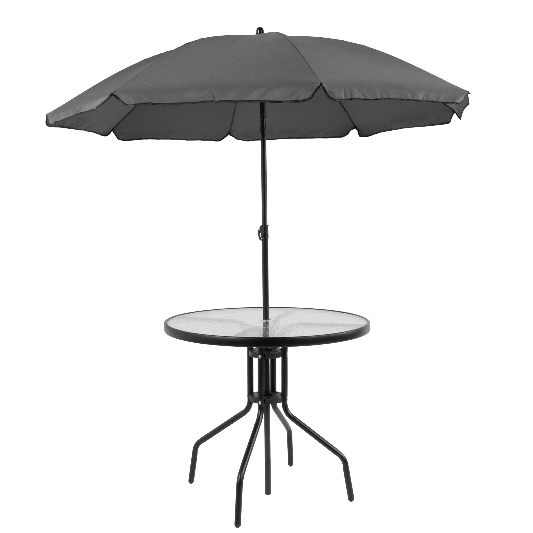 Flash Furniture Nantucket 6 Piece Black Patio Garden Set with Umbrella Table and Set of 4 Folding Chairs
