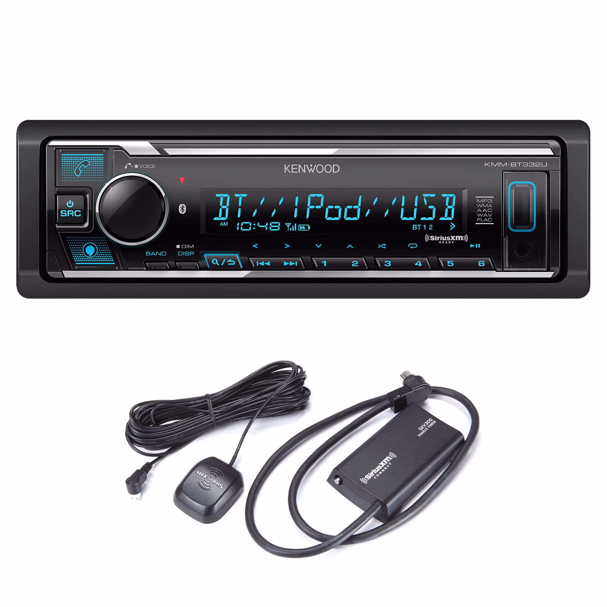 KMM-BT332U Bluetooth USB Media Receiver with Alexa, Single DIN, Tuner Kit