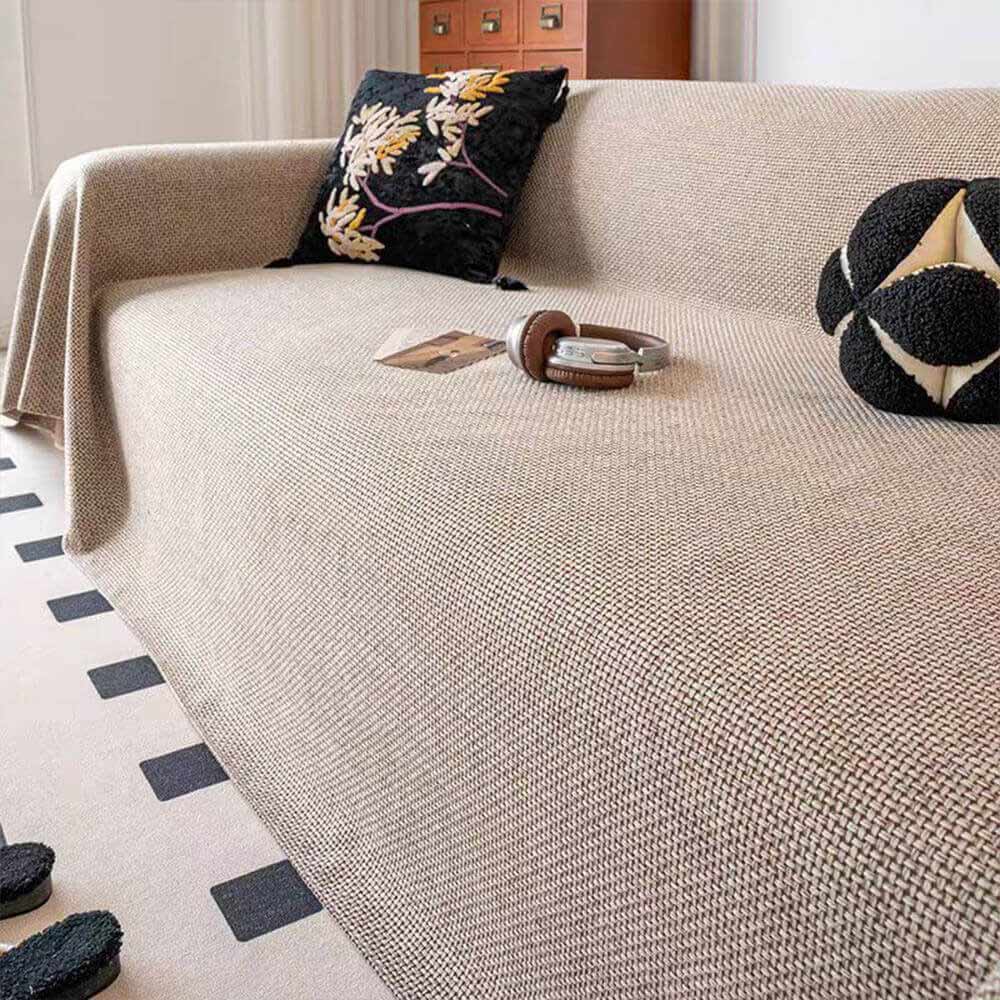 Breathable Woven Linen-Look Scratch-Resistant Throw Couch Cover