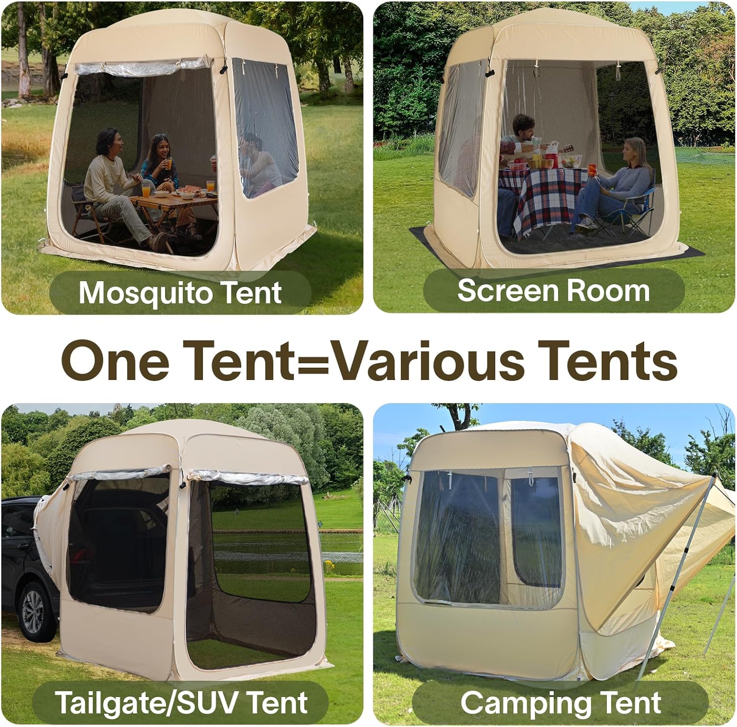 Gazebo moustiquaire pouvant accueillir 6, 10 ou 15 personnes. Tente de style igloo avec moustiquaire latérale. Idéal