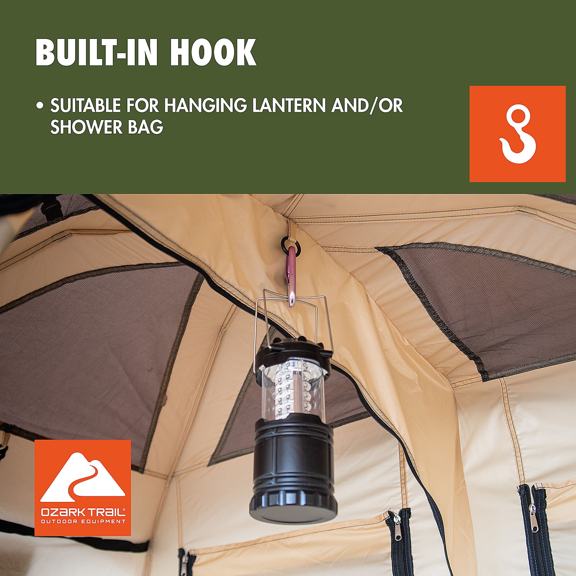 Ozark Trail 2 - Room Shower & Utility Tent Combo Includes 5 - Gallon Water Container, Easy Setup, Maximum Occupancy Is 2. Khaki Colour