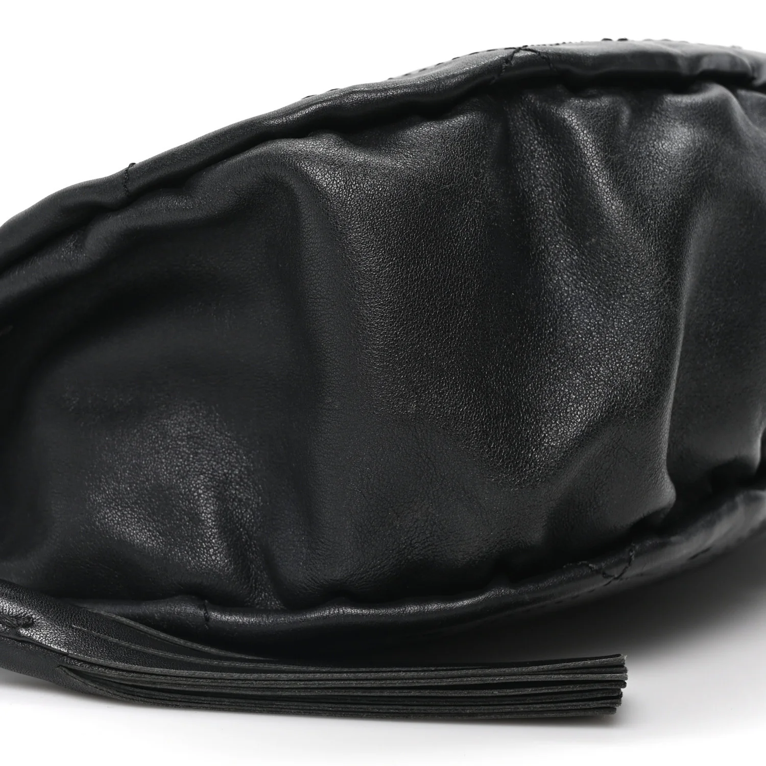 Lambskin Stitched Chocolate Bar Chain Fringe Hobo Black