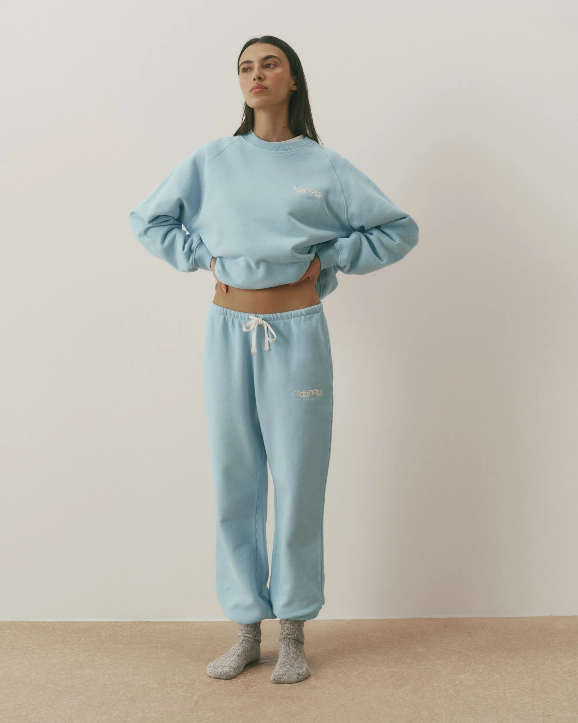 Le Mode De Vie Washed Straight Leg Sweatpants - Breeze Blue/Marshmallow White