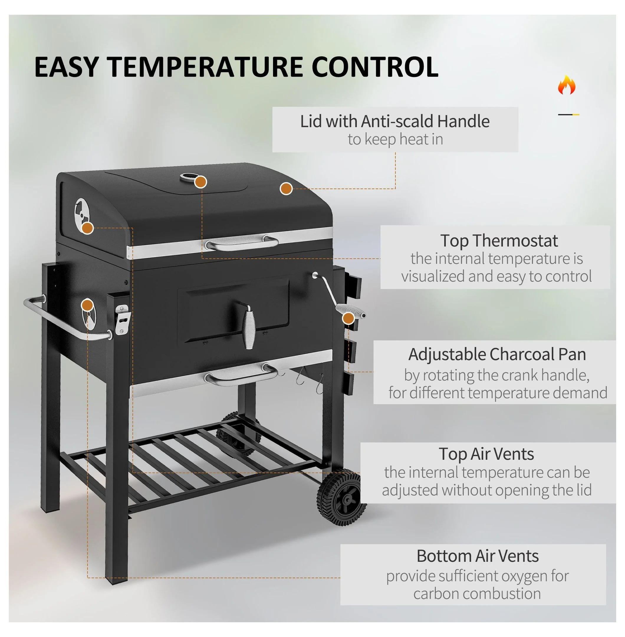 Charcoal BBQ Grill Smoker Combo Outdoor Portable Trolley Camping Picnic Black - Image 5