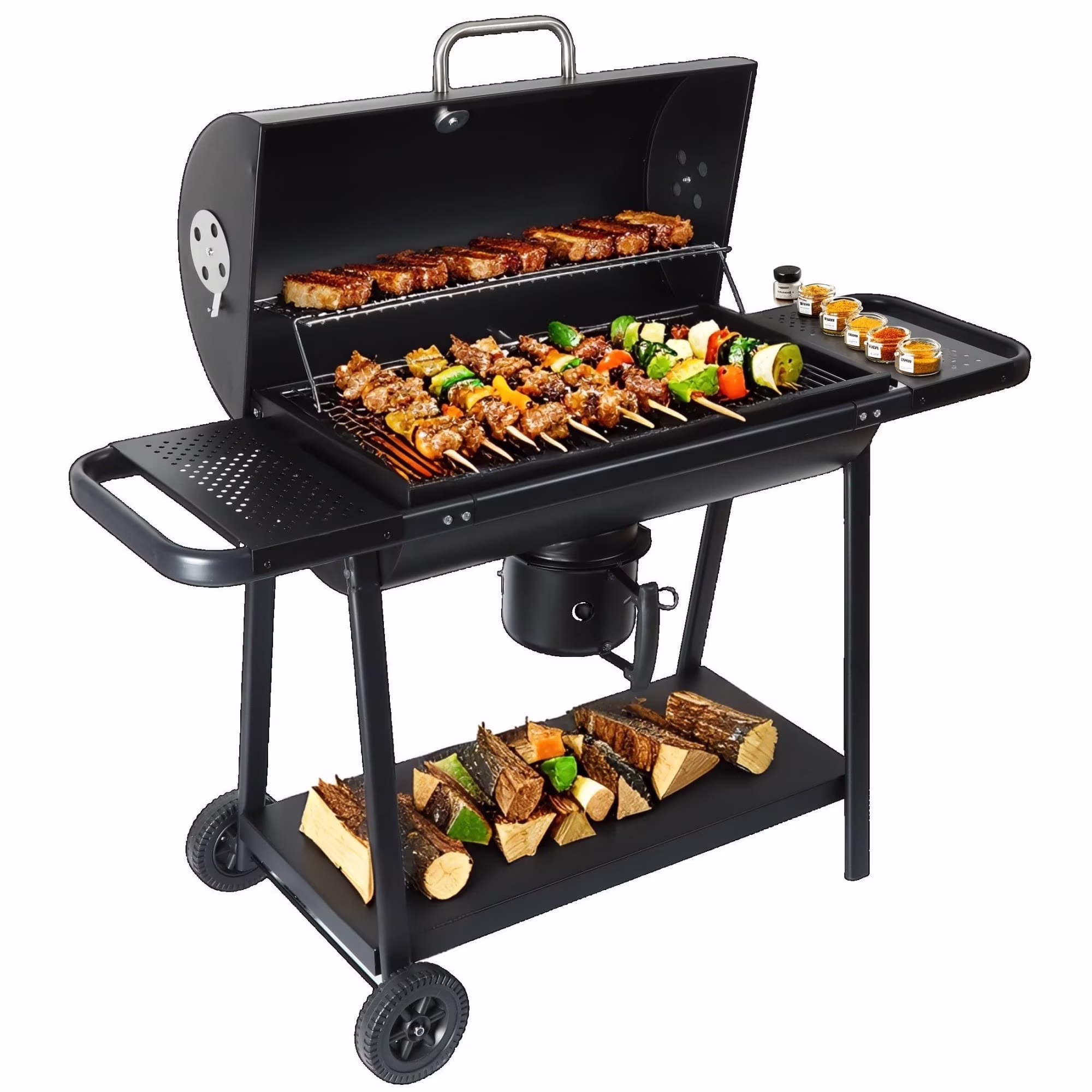Charcoal Offset Smoker Grill Family-Size 4-6 Person BBQ with Temperature Control Portable Wheels(L) - Image 3