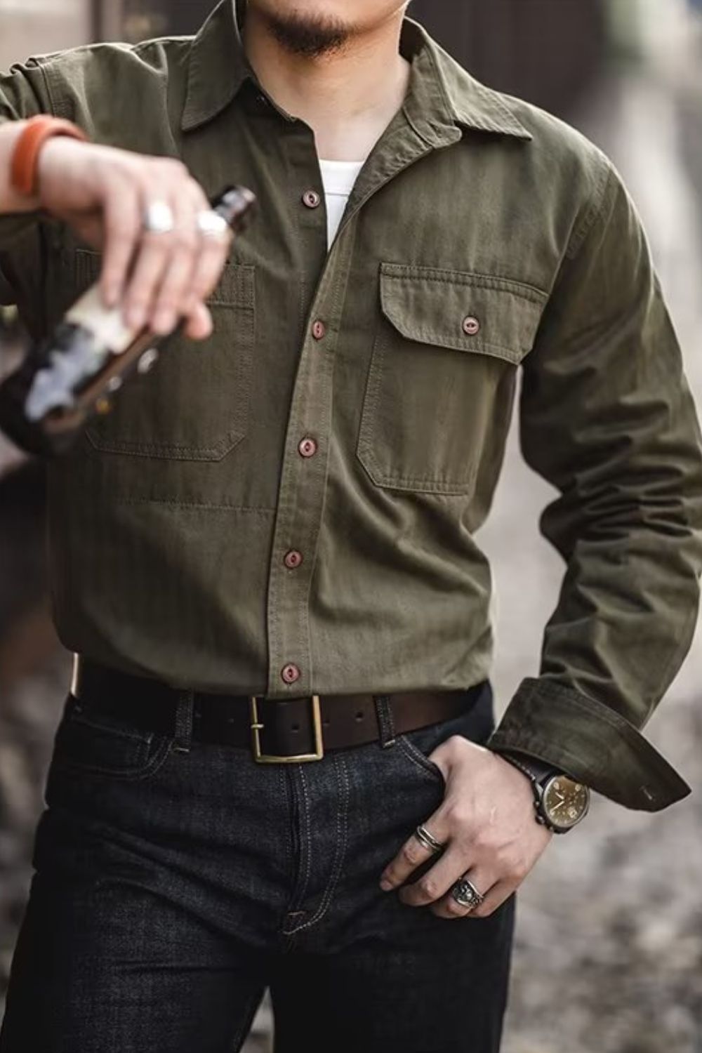 Men’s Button Down Long Sleeve Shirt with Chest Pockets