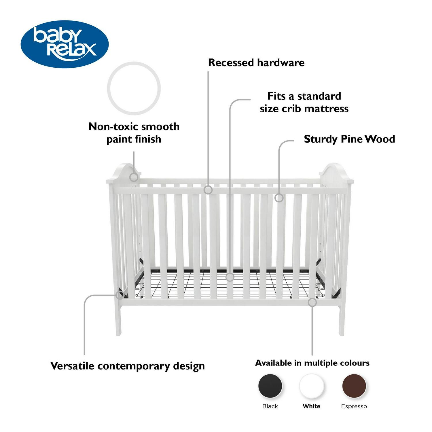 Baby Relax Adele 3 - in - 1 Convertible Crib. White