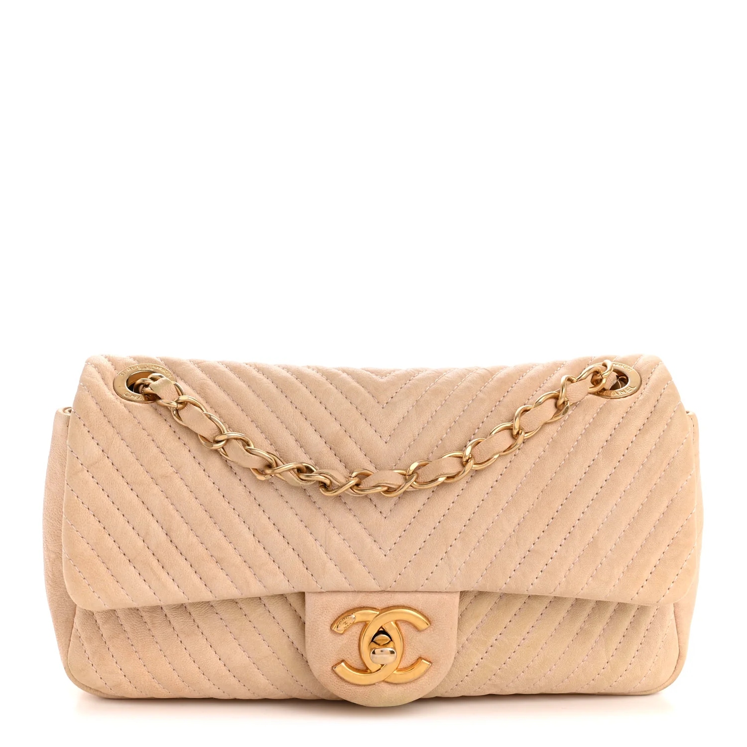 Calfskin Chevron Small Surpique Flap Beige