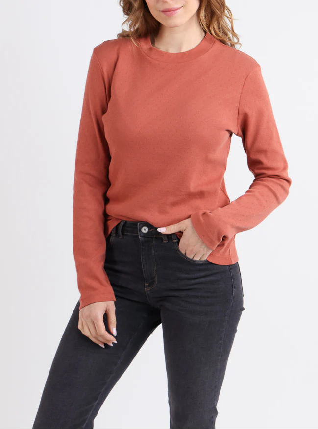 T-shirt femme col montant en coton orange