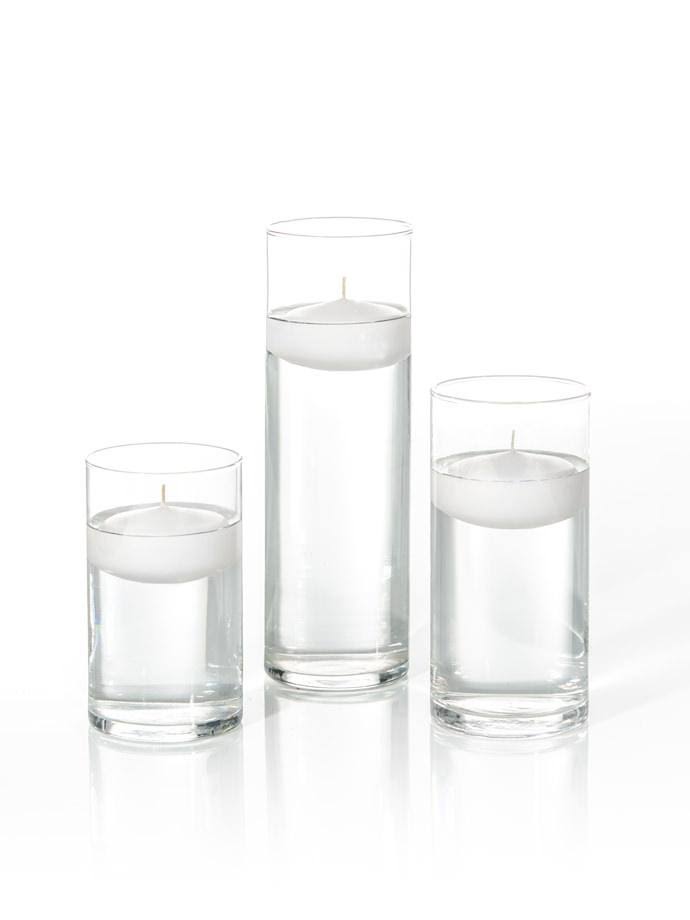 Yummi Set of 18 Floating Candles and Cylinder Vases - White