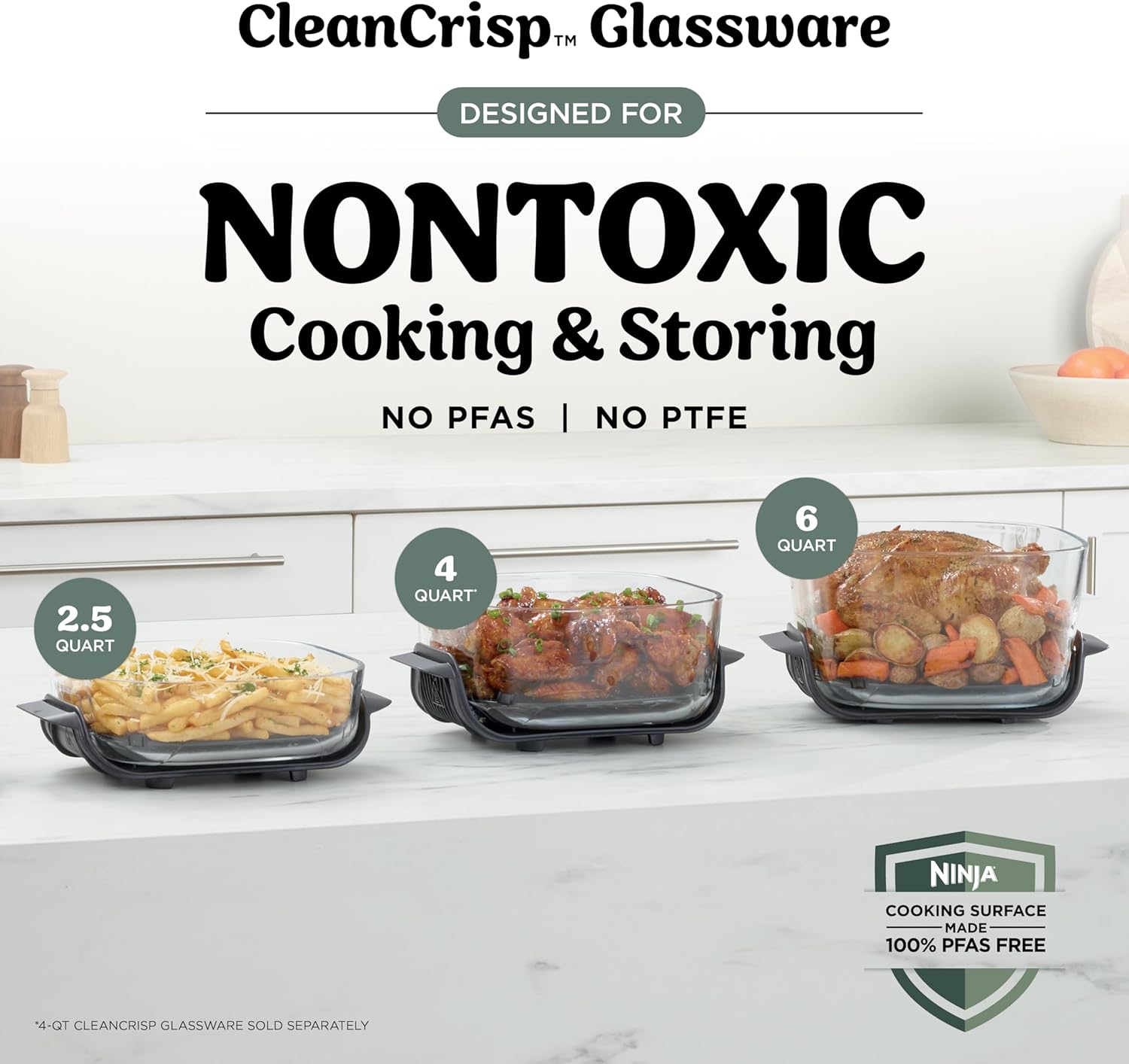 Ninja Crispi Pro Glass Air Fryer, 6-in-1, Ash Grey, AS101DG